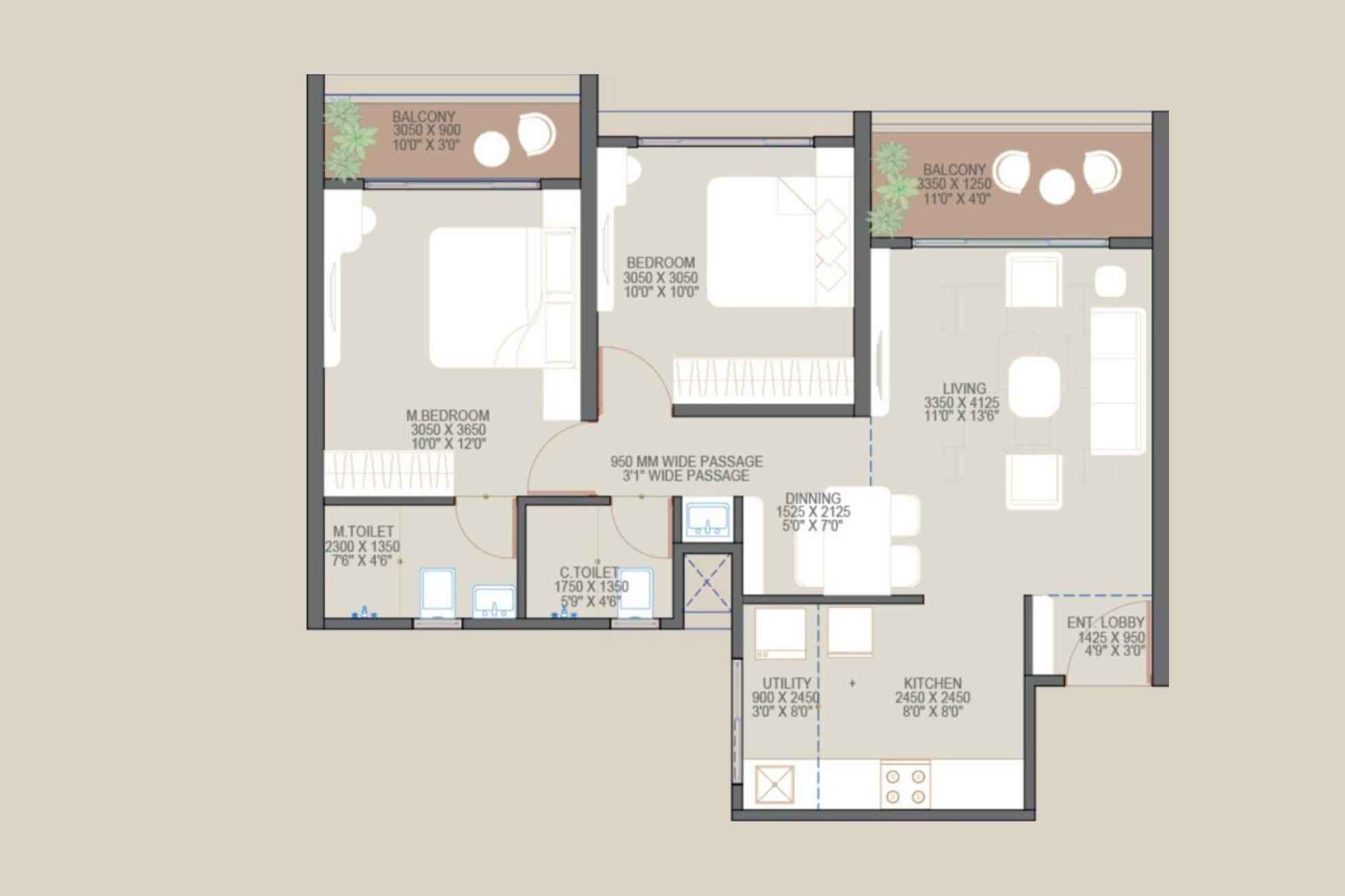 Goyal-My-Home-Sanctuary-Floor-Plan-2-BHK-Premier-704-Sqft