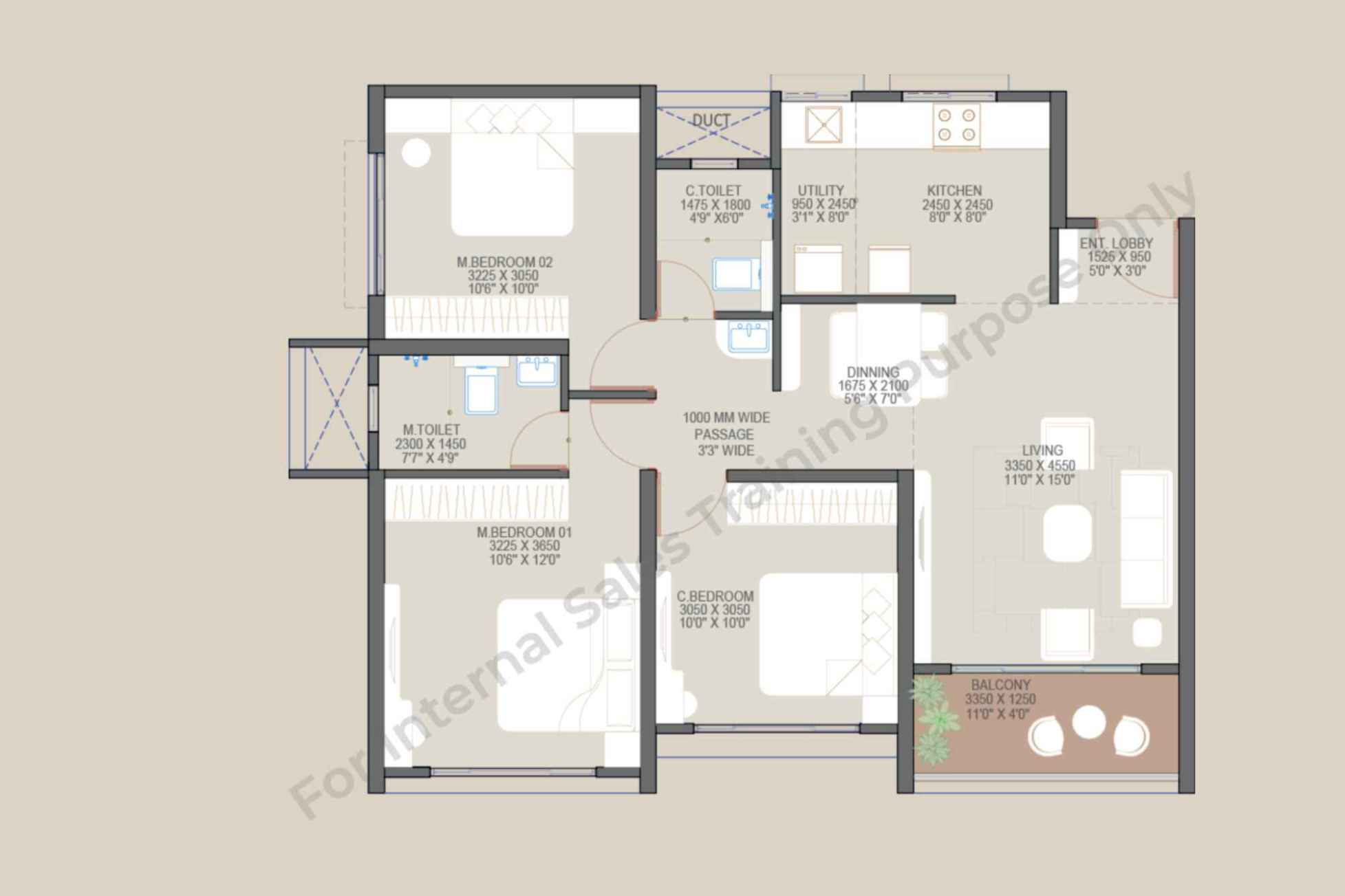Goyal-My-Home-Sanctuary-Floor-Plan-3-BHK-Classic-848-Sqft